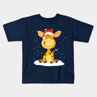 Gregor Giraffe In The Christmas Snow Kids T-Shirt